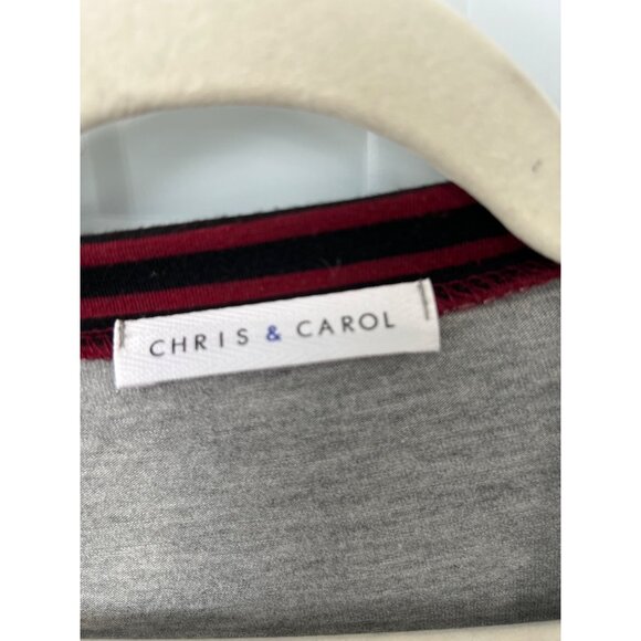 Chris Carol Raglan Tee Stripe Sleeve Womens M Gray Red Black Stretch Long Sleeve - Picture 2 of 8